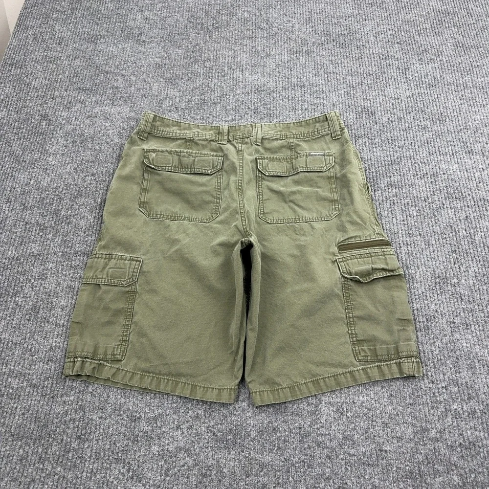 Eddie Bauer Cargo Shorts Mens 34 Green Cotton Ripstop Multi Pocket Gorpcore Hike